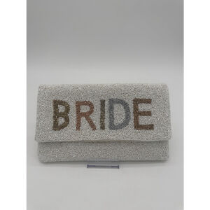 Women's Bride Clutch One Size White Multi-Color with Embellishments & Gold Chain